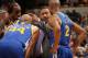 INDIANAPOLIS, IN - FEBRUARY 26: Richard Jefferson #44, Jarrett Jack #2 and Mark Jackson of the Golden State Warriors huddle up during the game against the Indiana Pacers on February 26, 2013 at Bankers Life Fieldhouse in Indianapolis, Indiana. NOTE TO U