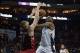 Jan 20, 2014; Charlotte, NC, USA;Charlotte Bobcats center Al Jefferson (25) shoots the ball over Toronto Raptors center Jonas Valanciunas (17) during the second half at Time Warner Cable Arena. The Bobcats defeated the Raptors 100-95. Mandatory Credit: J