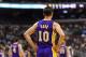 Feb 7, 2014; Philadelphia, PA, USA; Los Angeles Lakers guard Steve Nash (10) during the first quarter against the Philadelphia 76ers at the Wells Fargo Center. The Lakers defeated the Sixers 112-98. Mandatory Credit: Howard Smith-USA TODAY Sports