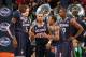 MEMPHIS, TN - MARCH 15: Amida Brimah #35, Niels Giffey #5, Shabazz Napier #13, Ryan Boatright #11 and Lasan Kromah #20 of the Connecticut Huskies huddle together against the Louisville Cardinals during the Championship of the American Athletic Conference
