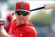 Mar 12, 2014; Sarasota, FL, USA; Philadelphia Phillies second basemen Chase Utley (26) warms up before the start of the spring training exhibition game against Baltimore Orioles at Ed Smith Stadium. Mandatory Credit: Jonathan Dyer-USA TODAY Sports