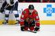 CHICAGO, IL - MARCH 19: Patrick Kane #88 of the Chicago Blackhawks is slow to get up after suffering an apparent injury in the second period against the St. Louis Blues at the United Center on March 19, 2014 in Chicago, Illinois. (Photo by Jonathan Danie