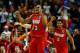 BUFFALO, NY - MARCH 20: Vee Sanford #43 of the Dayton Flyers reacts after defeating the Ohio State Buckeyes 60-59 in the second round of the 2014 NCAA Men's Basketball Tournament at the First Niagara Center on March 20, 2014 in Buffalo, New York. (Photo