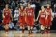 Mar 25, 2013; College Station, TX, USA; Nebraska Cornhuskers forwards Hailie Sample (3) and Emily Cady (23) and Jordan Hooper (35) and guards Rachel Theriot (24) and Linddsey Moore (00) take the court against the Texas A&M Aggies in the first half during