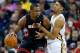 Mar 22, 2014; New Orleans, LA, USA; Miami Heat center Chris Bosh (1) against New Orleans Pelicans forward Anthony Davis (23) during the first quarter of a game at the Smoothie King Center. Mandatory Credit: Derick E. Hingle-USA TODAY Sports