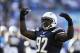 Dec 29, 2013; San Diego, CA, USA; San Diego Chargers defensive tackle Cam Thomas (92) reacts after a stop during the first half against the Kansas City Chiefs at Qualcomm Stadium. Mandatory Credit: Christopher Hanewinckel-USA TODAY Sports