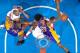 LOS ANGELES, CA - JANUARY 4: Jordan Hill #27 of the Los Angeles Lakers reaches for a rebound against Blake Griffin #32 of the Los Angeles Clippers at Staples Center on January 4, 2013 in Los Angeles, California. NOTE TO USER: User expressly acknowledges a