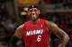 CLEVELAND, OH - MARCH 18: LeBron James #6 of the Miami Heat smiles during the game against the Cleveland Cavaliers at The Quicken Loans Arena on March 18, 2014 in Cleveland, Ohio. NOTE TO USER: User expressly acknowledges and agrees that, by downloading