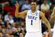 RALEIGH, NC - MARCH 21: Jabari Parker #1 of the Duke Blue Devils reacts in the second half against the Mercer Bears in the second round of the 2014 NCAA Men's Basketball Tournament at PNC Arena on March 21, 2014 in Raleigh, North Carolina. (Photo by Str