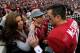 TUSCALOOSA, AL - NOVEMBER 23: AJ McCarron #10 of the Alabama Crimson Tide celebrates their 49-0 win over the Chattanooga Mocs with his girlfriend Katherine Webb at Bryant-Denny Stadium on November 23, 2013 in Tuscaloosa, Alabama. (Photo by Kevin C. Cox/