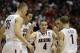 Mar 27, 2014; Anaheim, CA, USA; Arizona Wildcats guard T.J. McConnell (4) talks in a huddle against the San Diego State Aztecs during the second half in the semifinals of the west regional of the 2014 NCAA Mens Basketball Championship tournament at Honda