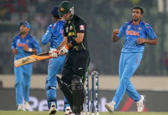 DHAKA, BANGLADESH - MARCH 30:  Ravichandran Ashwin of India celebrates after bowling out Glenn Maxwell of Australia during the ICC World Twenty20 Bangladesh 2014 match between India v Australia at Sher-e-Bangla Mirpur Stadium on March 30, 2014 in Dhaka, B