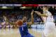 ATLANTA, GA - MARCH 16: Scottie Wilbekin #5 of the Florida Gators fouls James Young #1 of the Kentucky Wildcats in the second half during the Championship game of the 2014 Men's SEC Basketball Tournament at Georgia Dome on March 16, 2014 in Atlanta, Geor