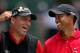 SAN DIEGO - JUNE 16: Tiger Woods (R), champion, and Rocco Mediate (L), runner up, share a moment on the 18th green during the trophy presentation after the playoff round of the 108th U.S. Open at the Torrey Pines Golf Course (South Course) on June 16, 20