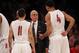 NEW YORK, NY - APRIL 1: Head coach Larry Brown of the Southern Methodist Mustangs talks with Keith Frazier #4 and Nic Moore #11 against the Clemson Tigers during the NIT Championship semifinals at Madison Square Garden on April 1, 2014 in New York City.