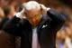 DURHAM, NC - MARCH 08: Head coach Roy Williams of the North Carolina Tar Heels reacts after a call during their game against the Duke Blue Devils at Cameron Indoor Stadium on March 8, 2014 in Durham, North Carolina. (Photo by Streeter Lecka/Getty Images