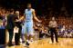 DURHAM, NC - MARCH 08: James Michael McAdoo #43 of the North Carolina Tar Heels reacts to getting his third foul in the first half during their game against the Duke Blue Devils at Cameron Indoor Stadium on March 8, 2014 in Durham, North Carolina. (Phot