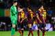 BARCELONA, SPAIN - APRIL 01: Goalkeeper Thibaut Courtois of Club Atletico de Madrid shakes hands with the Barcelona players after the UEFA Champions League Quarter Final first leg match between FC Barcelona and Club Atletico de Madrid at Camp Nou on April
