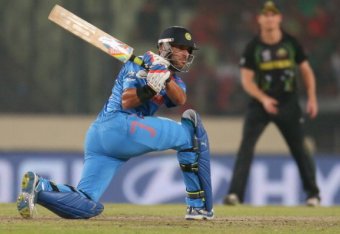 DHAKA, BANGLADESH - MARCH 30:  Yuvraj Singh of India bats during the ICC World Twenty20 Bangladesh 2014 match between India v Australia at Sher-e-Bangla Mirpur Stadium on March 30, 2014 in Dhaka, Bangladesh.  (Photo by Scott Barbour/Getty Images)