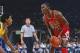 INGLEWOOD, CA - CIRCA 1987: Michael Jordan #23 of the Chicago Bulls drives against A.C. Green #45 of the Chicago Bulls circa 1987 at the Great Western Forum in Inglewood, California. NOTE TO USER: User expressly acknowledges and agrees that, by downloadin