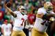 SEATTLE, WA - JANUARY 19: Quarterback Colin Kaepernick #7 of the San Francisco 49ers throws against the Seattle Seahawks during the 2014 NFC Championship at CenturyLink Field on January 19, 2014 in Seattle, Washington. (Photo by Jonathan Ferrey/Getty Ima