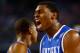 ARLINGTON, TX - APRIL 05: Dakari Johnson #44 of the Kentucky Wildcats reacts during the NCAA Men's Final Four Semifinal against the Wisconsin Badgers at AT&T Stadium on April 5, 2014 in Arlington, Texas. (Photo by Tom Pennington/Getty Images)