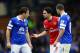 LIVERPOOL, ENGLAND - APRIL 06: Mikel Arteta of Arsenal clashes with Leighton Baines of Everton during the Barclays Premier League match between Everton and Arsenal at Goodison Park on April 6, 2014 in Liverpool, England. (Photo by Laurence Griffiths/Get