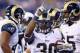 INDIANAPOLIS, IN - NOVEMBER 10: Zac Stacy #30 of the St. Louis Rams celebrates after scoring a touchdown during the game against the Indianapolis Colts at Lucas Oil Stadium on November 10, 2013 in Indianapolis, Indiana. (Photo by Andy Lyons/Getty Image