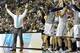 Apr 8, 2014; Nashville, TN, USA; Connecticut Huskies head coach Geno Auriemma and his team react in the second half of the championship game against the Notre Dame Fighting Irish in the Final Four in the 2014 NCAA Womens Division I Championship tournament