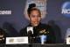 Apr 5, 2014; Nashville, TN, USA; Maryland Terrapins forward Alyssa Thomas speaks during a press conference before the semifinals of the Final Four in the 2014 NCAA Womens Division I Championship tournament at Bridgestone Arena. Mandatory Credit: Jim Brown