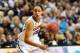 Apr 8, 2014; Nashville, TN, USA; Connecticut Huskies guard Bria Hartley (14) dribbles against the Notre Dame Fighting Irish during the first half of the championship game of the Final Four in the 2014 NCAA Womens Division I Championship tournament at Brid