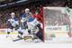 ST. PAUL, MN - APRIL 10: Ryan Miller #39 of the St. Louis Blues can't make the stop on a goal by Matt Moulson (not pictured) of the Minnesota Wild during the game on April 10, 2014 at the Xcel Energy Center in St. Paul, Minnesota. (Photo by Bruce Kluckho