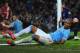 MANCHESTER, ENGLAND - JANUARY 15: Fernandinho of Manchester City collides with the net during the Budweiser FA Cup Third Round Replay match between Manchester City and Blackburn Rovers at the Etihad Stadium on January 15, 2014 in Manchester, England. (P