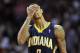 Apr 11, 2014; Miami, FL, USA; Indiana Pacers guard George Hill (3) reacts during the second half against the Miami Heat at American Airlines Arena. Miami won 98-86. Mandatory Credit: Steve Mitchell-USA TODAY Sports