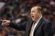 Mar 19, 2014; Philadelphia, PA, USA; Chicago Bulls head coach Tom Thibodeau during the third quarter against the Philadelphia 76ers at the Wells Fargo Center. The Bulls defeated the Sixers 102-94. Mandatory Credit: Howard Smith-USA TODAY Sports