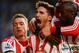LONDON, ENGLAND - APRIL 19: Fabio Borini (C) of Sunderland celebrates with team mates after scoring his sides second goal from the penalty spot during the Barclays Premier League match between Chelsea and Sunderland at Stamford Bridge on April 19, 2014 i