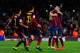 BARCELONA, SPAIN - APRIL 20: Lionel Messi (2R) of FC Barcelona celebrates with his teammates after scoring his team's second goal during the La Liga match between FC Barcelona and Athletic Club at Camp Nou on April 20, 2014 in Barcelona, Spain. (Photo b