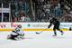SAN JOSE, CA - APRIL 20: Tommy Wingels #57 of the San Jose Sharks takes a shot against Jonathan Quick #32 of the Los Angeles Kings in Game Two of the First Round of the 2014 Stanley Cup Playoffs at SAP Center on April 20, 2014 in San Jose, California. (Ph