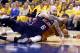 INDIANAPOLIS, IN - APRIL 19: Pero Antic #6 of the Atllanta Hawks and Paul George #24 of the Indiana Pacers battle for a loose ball in Game 1 of the Eastern Conference Quarterfinals during the 2014 NBA Playoffs at Bankers Life Fieldhouse on April 19, 2014