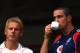 BANGALORE, INDIA - NOVEMBER 23: Kevin Pietersen, the captain of England, enjoys a cup of tea with coach Peter Moores during a rain break at the 4th One Day International between India and England played at The M.Chinaswamy Stadium on November 23, 2008 i