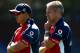 WELLINGTON, NEW ZEALAND - MARCH 12: Peter Moores and Andy Flower of England look on during a nets session at the Basin Reserve on March 12, 2008 in Wellington, New Zealand. (Photo by Clive Rose/Getty Images)
