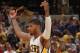 INDIANAPOLIS - APRIL 22: Paul George #24 of the Indiana Pacers gets the crowd pumped up against the Atlanta Hawks in the East Conference Quarter Finals Game Two at Bankers Life Fieldhouse on April 22 2014 in Indianapolis, Indiana. NOTE TO USER: User expr