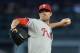 Apr 23, 2014; Los Angeles, CA, USA; Philadelphia Phillies starting pitcher Cole Hamels (35) in the second inning of the game against the Los Angeles Dodgers at Dodger Stadium. Mandatory Credit: Jayne Kamin-Oncea-USA TODAY Sports
