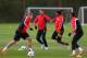 MANCHESTER, ENGLAND - APRIL 08: Ashley Young of Manchester United challenges Ryan Giggs during a training session at Aon Training Complex on April 8, 2014 in Manchester, England. (Photo by Alex Livesey/Getty Images)