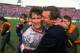 1986: Alex Ferguson (right) Manager of Aberdeen hugs Sandy Jardine (left) of Hearts in commiseration after the Scottish Cup Final match at Hampden Park in Glasgow, Scotland. Aberdeen won the match 3-0. \ Mandatory Credit: Allsport UK /Allsport
