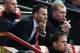 MANCHESTER, ENGLAND - APRIL 26: Ryan Giggs of Manchester United looks on from the dug out during the Barclays Premier League match between Manchester United and Norwich City at Old Trafford on April 26, 2014 in Manchester, England. (Photo by Laurence Gr