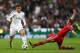 MADRID, SPAIN - APRIL 23: Gareth Bale of Real Madrid takes on Philipp Lahm of Bayern Muenchen during the UEFA Champions League semi-final first leg match between Real Madrid and FC Bayern Muenchen at the Estadio Santiago Bernabeu on April 23, 2014 in Madr