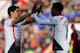 BOURNEMOUTH, ENGLAND - JANUARY 25: Daniel Sturridge of Liverpool celebrates scoring their second goal with Luis Suarez of Liverpool during the FA Cup Fourth Round match between Bournemouth and Liverpool at Goldsands Stadium on January 25, 2014 in Bournem