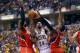 INDIANAPOLIS, IN - APRIL 28: Paul George #24 of the Indiana Pacers shoot the ball while defended by Elton Brand #42 and Shelvin Mack #8 of the Atlanta Hawks in Game 5 of the Eastern Conference Quarterfinals during the 2014 NBA Playoffs at Bankers Life Fi