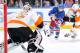 NEW YORK, NY - APRIL 27: Martin St. Louis #26 of the New York Rangers shoots the puck on goal against Steve Mason #35 of the Philadelphia Flyers in Game Five of the First Round of the 2014 Stanley Cup Playoffs at Madison Square Garden on April 27, 2014 i